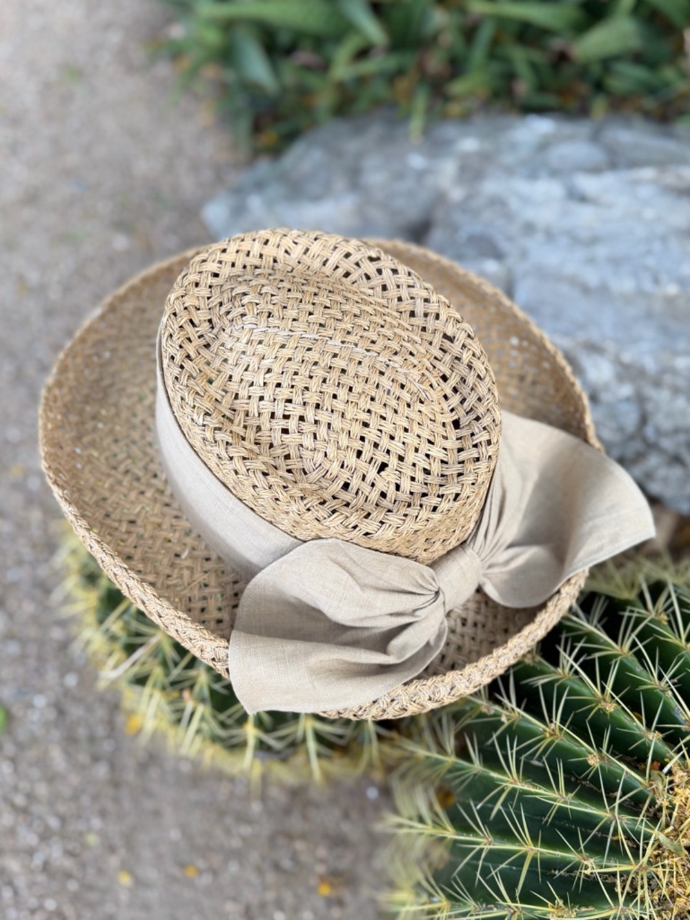 Fiesta Natural Straw Sun Hat with Tan Band + Bow - Picture 3 of 10